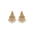 Handcrafted 22k Gold Plated Emerald & Multi-Color Pearl Jadau Earrings with Sahara Chains