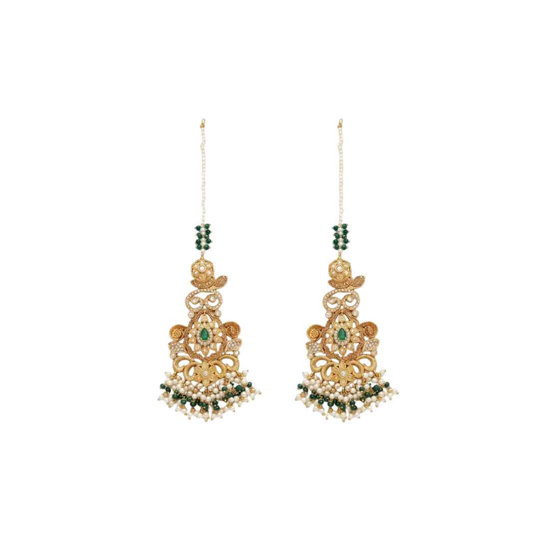 Noor Mahal 3D Kundan Bridal Choker Set with Pearl & Green Stones (Real Stone Finish)