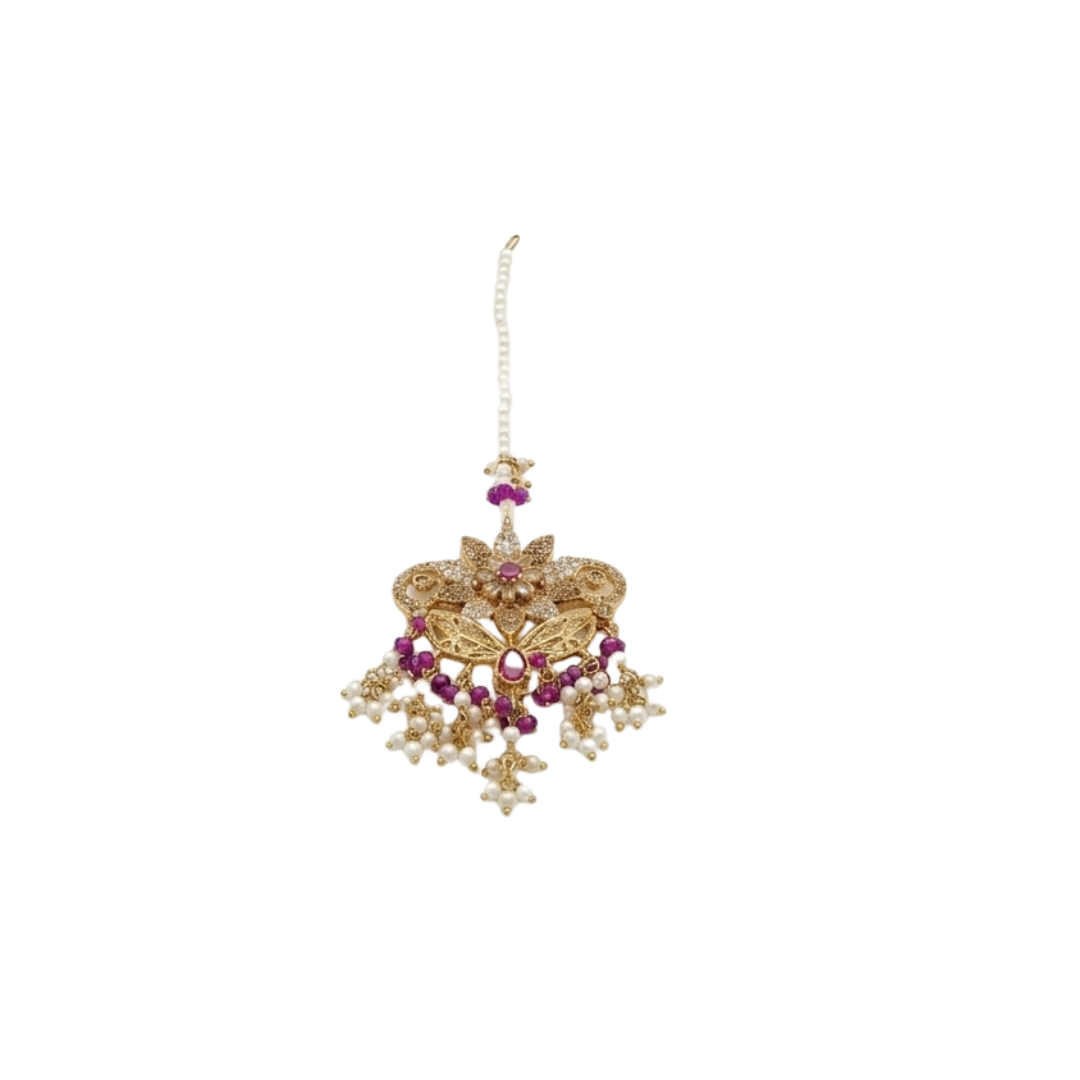 Zarmina Pearl Kundan Bridal Set – Elegant Choker with Jhumka & Tikka