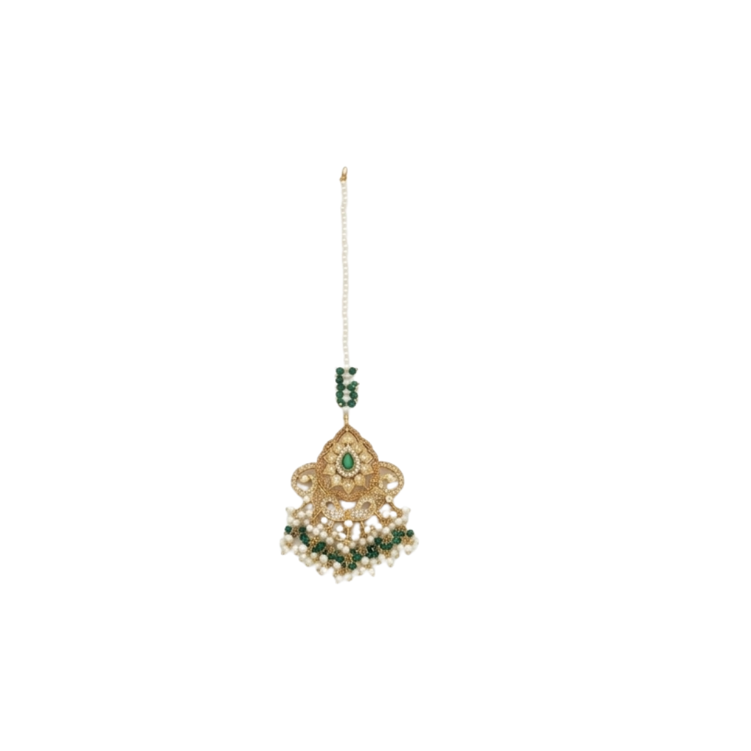 Handcrafted 22k Gold Plated Emerald & Pearl Bridal Choker Set