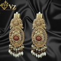 Handcrafted 22k Gold Plated Ruby & Pearl Jadau Drop Earrings image 0