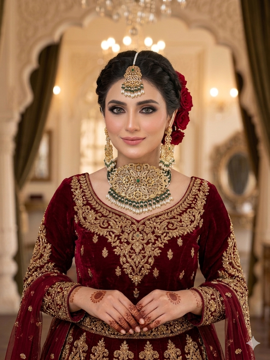 Handcrafted 22k Gold Plated Emerald & Pearl Bridal Choker Set image 1