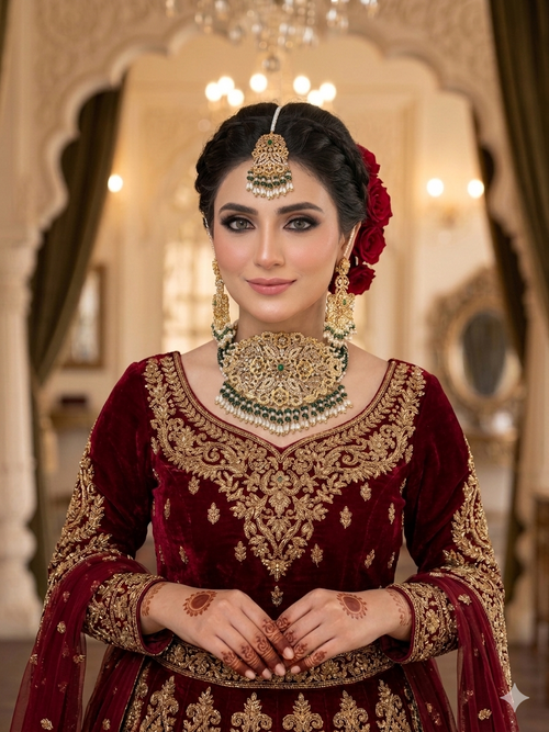 Handcrafted 22k Gold Plated Emerald & Pearl Bridal Choker Set image 1