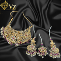 Zarmina Pearl Kundan Bridal Set – Elegant Choker with Jhumka & Tikka image 0