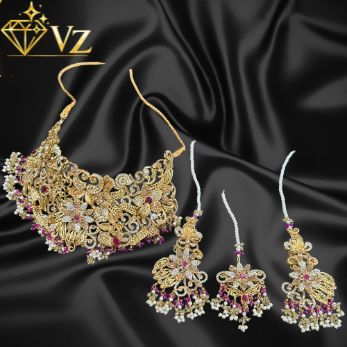 Zarmina Pearl Kundan Bridal Set – Elegant Choker with Jhumka & Tikka image 0