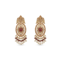 Handcrafted 22k Gold Plated Ruby & Pearl Jadau Drop Earrings