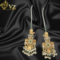 Handcrafted 22k Gold Plated Emerald & Pearl Jadau Earrings with Sahara Chains image 0