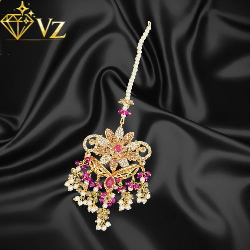 Zarmina Pearl Kundan Bridal Set – Elegant Choker with Jhumka & Tikka image 3