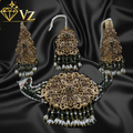 Handcrafted 22k Gold Plated Emerald & Pearl Bridal Choker Set image 0