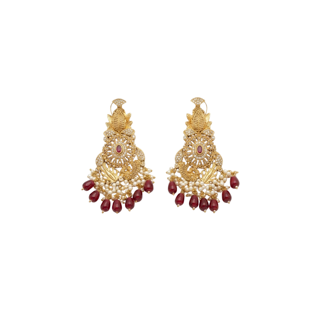 Bridal Maroon Kundan Jewelry Set with Pearl & Beads