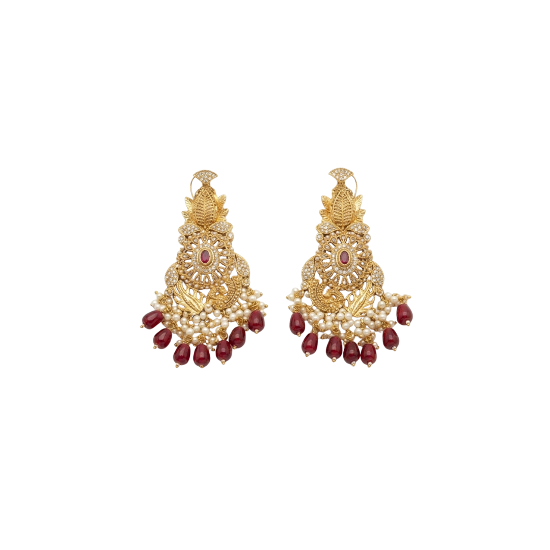 Bridal Maroon Kundan Jewelry Set with Pearl & Beads