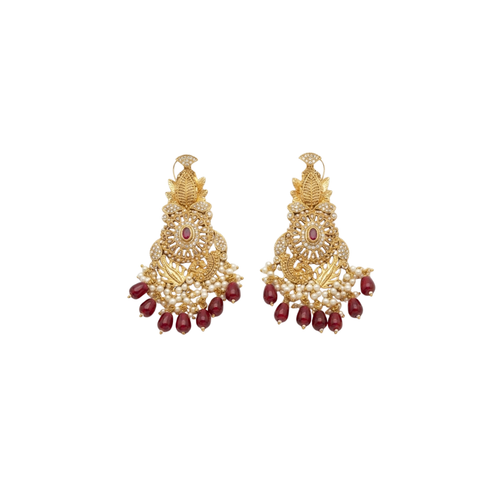 Bridal Maroon Kundan Jewelry Set with Pearl & Beads