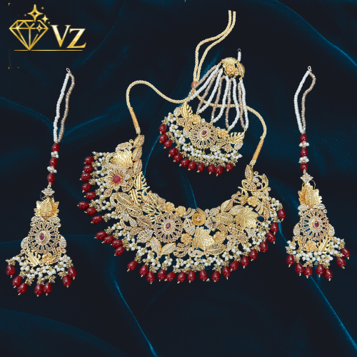 Bridal Maroon Kundan Jewelry Set with Pearl & Beads image 0