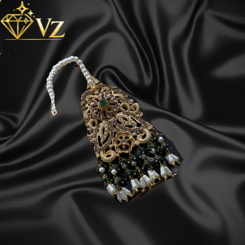 Handcrafted 22k Gold Plated Emerald & Pearl Bridal Jhumar (Passa) image 0