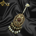 Handcrafted 22k Gold Plated Ruby & Pearl Oval Maang Tikka image 0