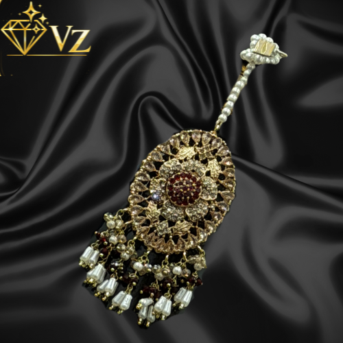 Maroon & Gold Bridal Choker Set (Complete Wedding Jewellery Set) image 3