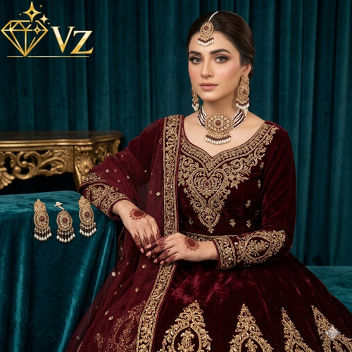 Maroon & Gold Bridal Choker Set (Complete Wedding Jewellery Set) image 1