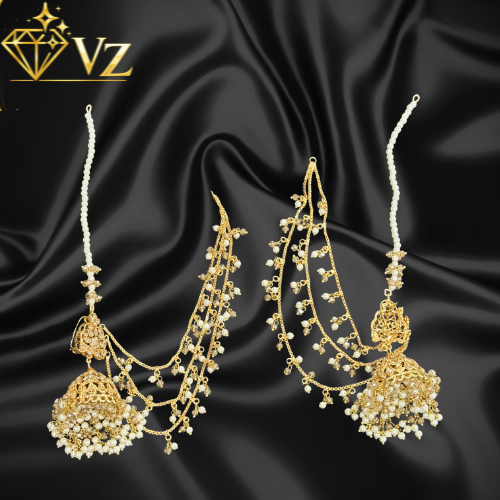 Noor-e-Zar Sahara Jhumka Bridal Set – 3 Layer Pearl Kundan Choker Set - Only Earrings image
