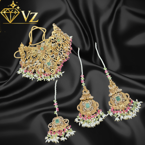 Rangrez Nauratan Sahara Bridal Set – Multi Color Kundan Choker Set image 0