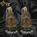 Handcrafted 22k Gold Plated Emerald & Pearl Jadau Earrings with Sahara Chains image 0